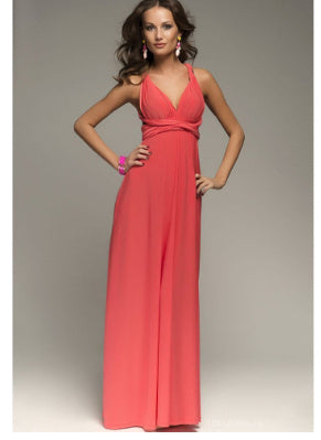 Women's Multi-Way Convertible Halter Maxi Dress – Backless Lace-Up Gown with Long Straps
