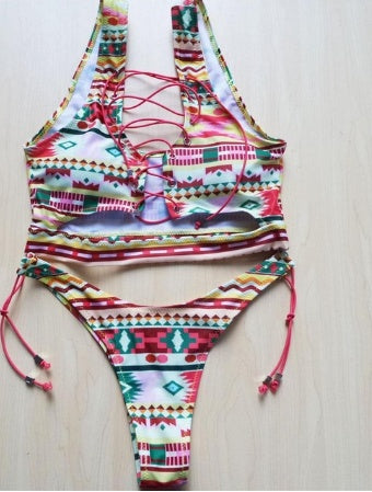 Women’s Geometric Print Bikini Set – Low Waist Wire-Free Swimwear