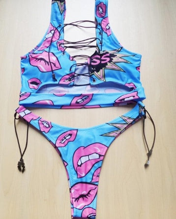 Women’s Geometric Print Bikini Set – Low Waist Wire-Free Swimwear
