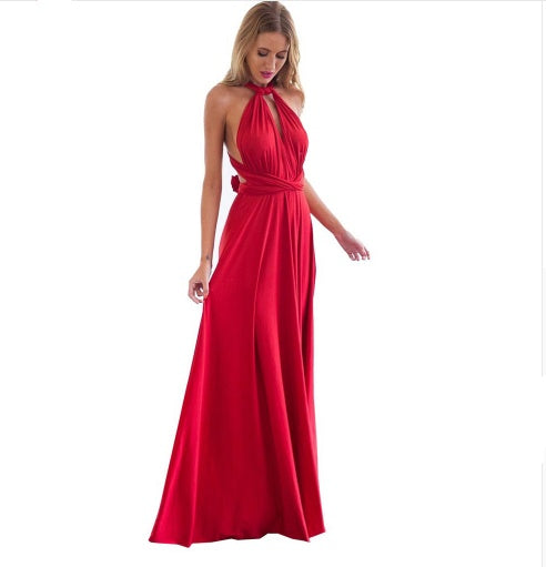 Women's Multi-Way Convertible Halter Maxi Dress – Backless Lace-Up Gown with Long Straps