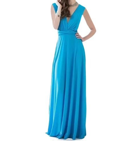 Women's Multi-Way Convertible Halter Maxi Dress – Backless Lace-Up Gown with Long Straps
