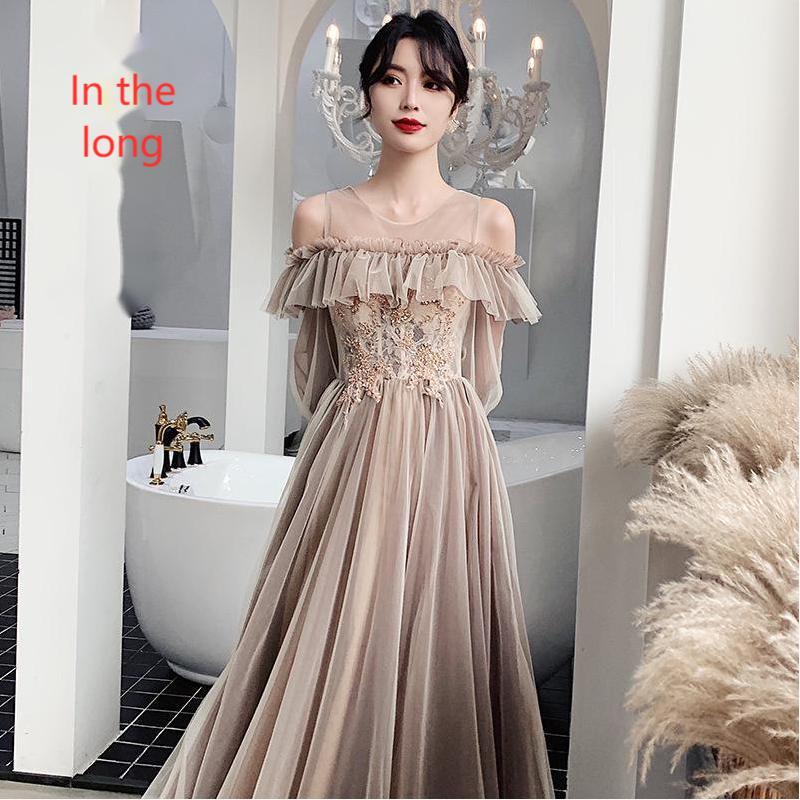 Elegant Coffee-Toned Polyester Evening Dress – Medium & Long Styles