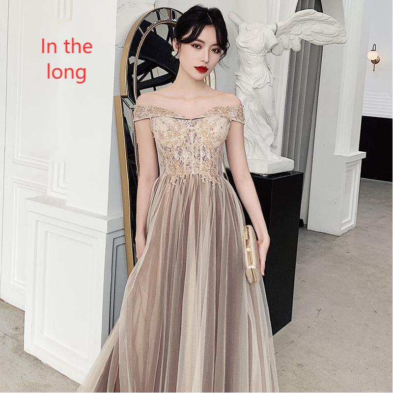 Elegant Coffee-Toned Polyester Evening Dress – Medium & Long Styles