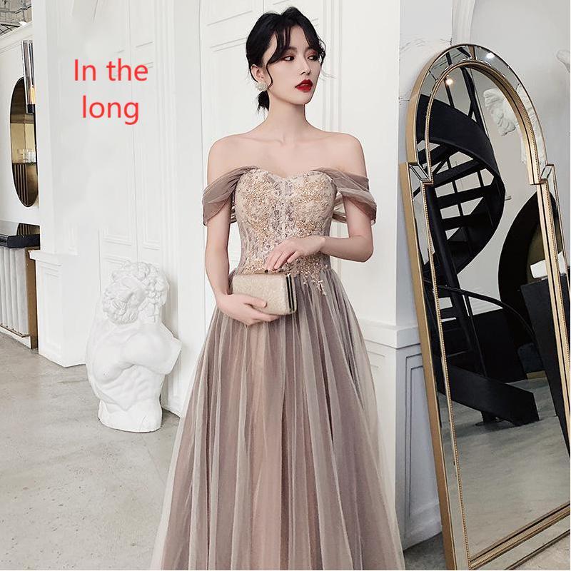 Elegant Coffee-Toned Polyester Evening Dress – Medium & Long Styles