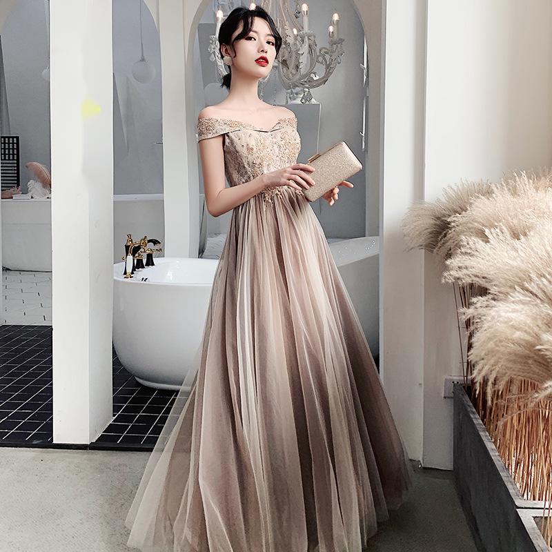 Elegant Coffee-Toned Polyester Evening Dress – Medium & Long Styles