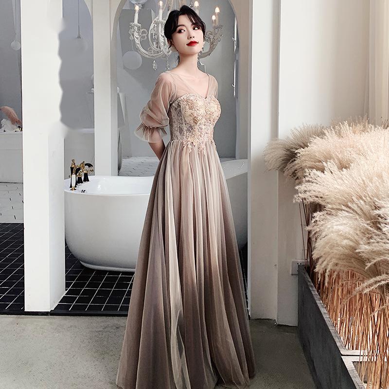 Elegant Coffee-Toned Polyester Evening Dress – Medium & Long Styles