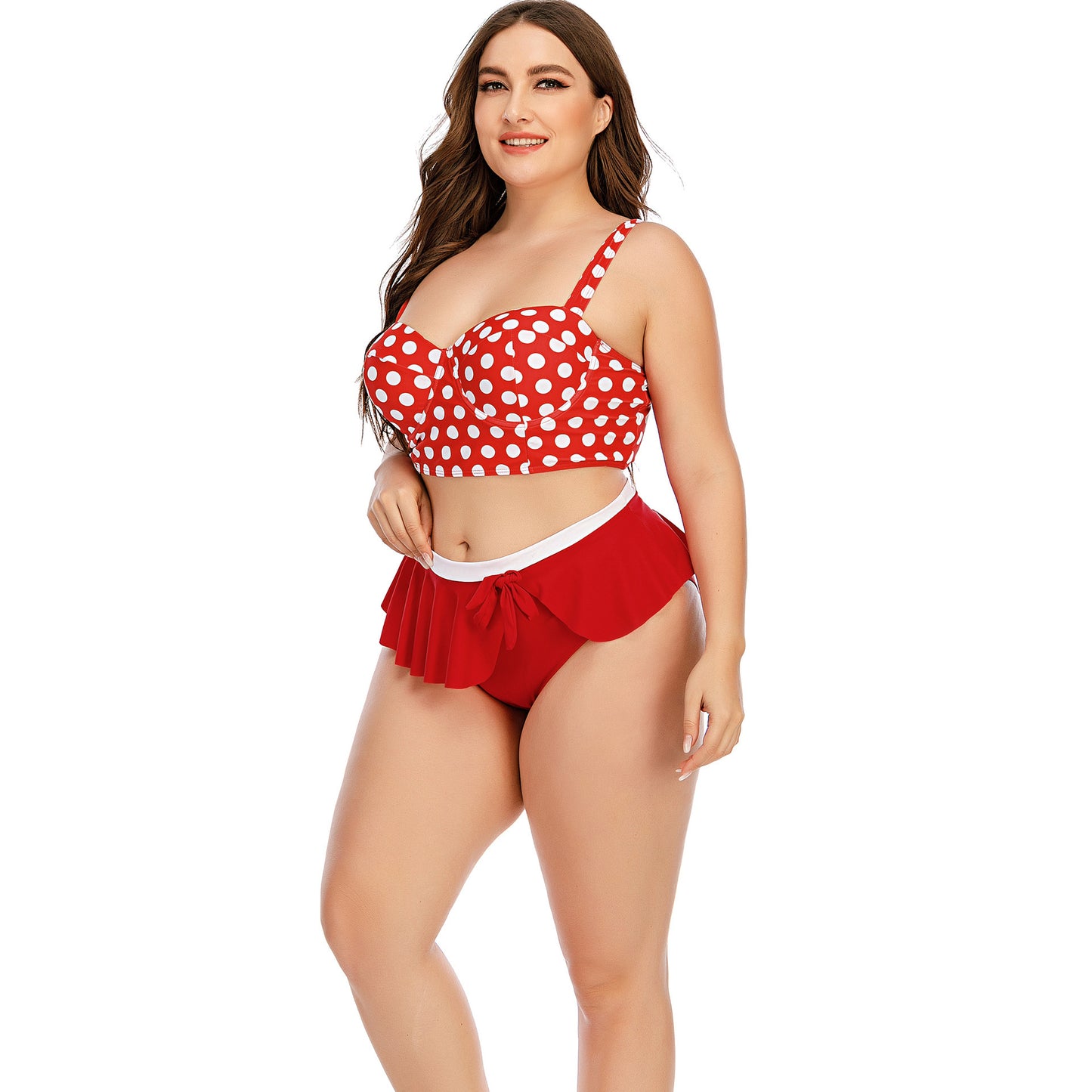 Women’s Retro Polka Dot Swimsuit – Plus Size One-Piece