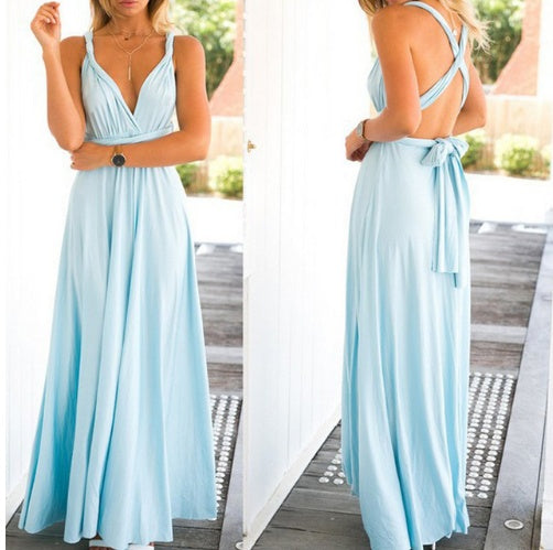 Women's Multi-Way Convertible Halter Maxi Dress – Backless Lace-Up Gown with Long Straps