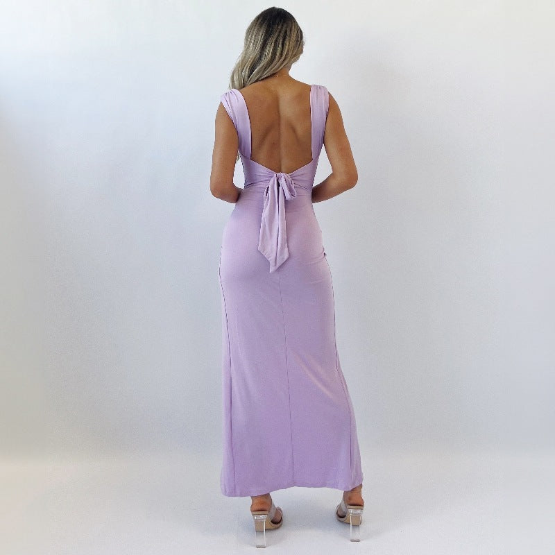 Women's Backless Solid Color Sleeveless Dress – Chic Mid-Waist Summer Style
