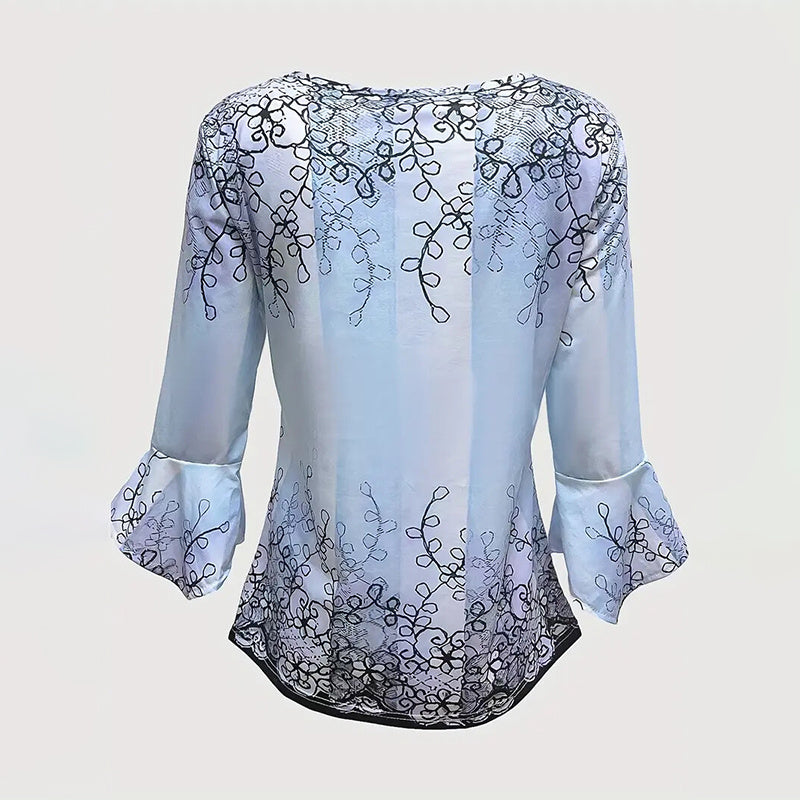 Women's V-Neck 3/4 Sleeve Button Front Tunic Blouse Dressy Casual Tee Top