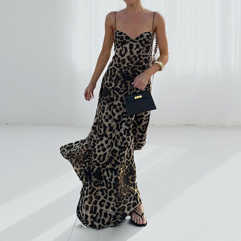 Women's Leopard Print Suspender Dress – Chic Commuter Style