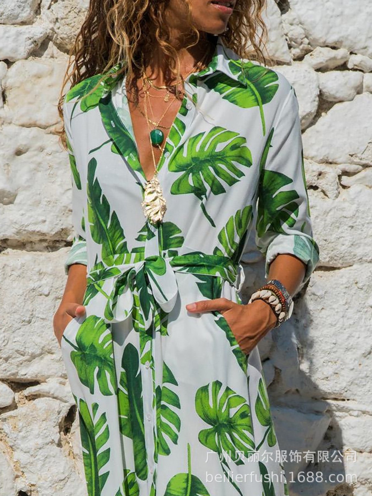 Printed Chiffon V-Neck A-Line Dress – High Waist Stitch Detail Midi Dress