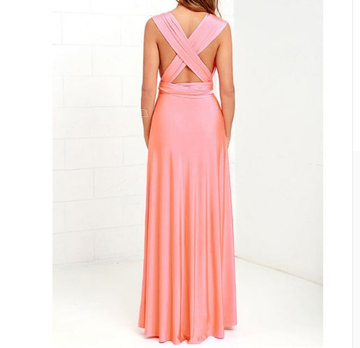 Women's Multi-Way Convertible Halter Maxi Dress – Backless Lace-Up Gown with Long Straps