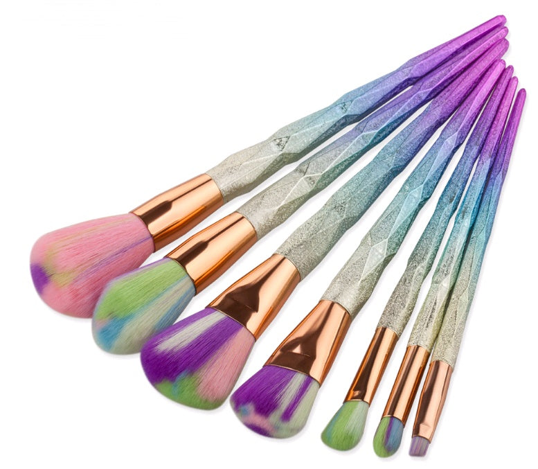 7-Piece Professional Makeup Brush Set Nylon Bristles & Electroplated Rubber Handle