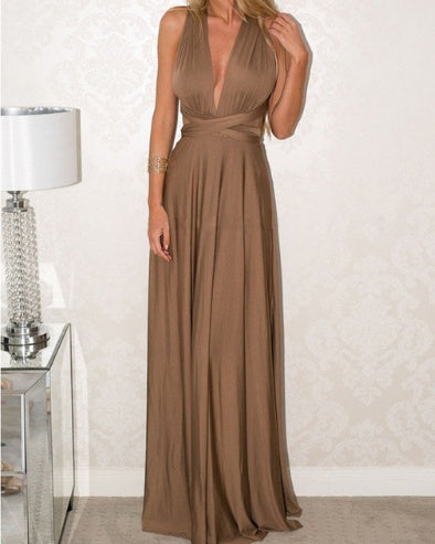 Women's Multi-Way Convertible Halter Maxi Dress – Backless Lace-Up Gown with Long Straps
