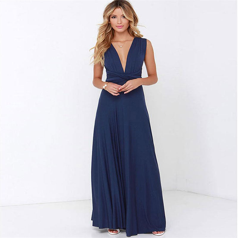 Women's Multi-Way Convertible Halter Maxi Dress – Backless Lace-Up Gown with Long Straps