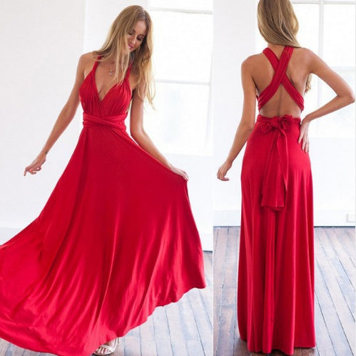 Women's Multi-Way Convertible Halter Maxi Dress – Backless Lace-Up Gown with Long Straps