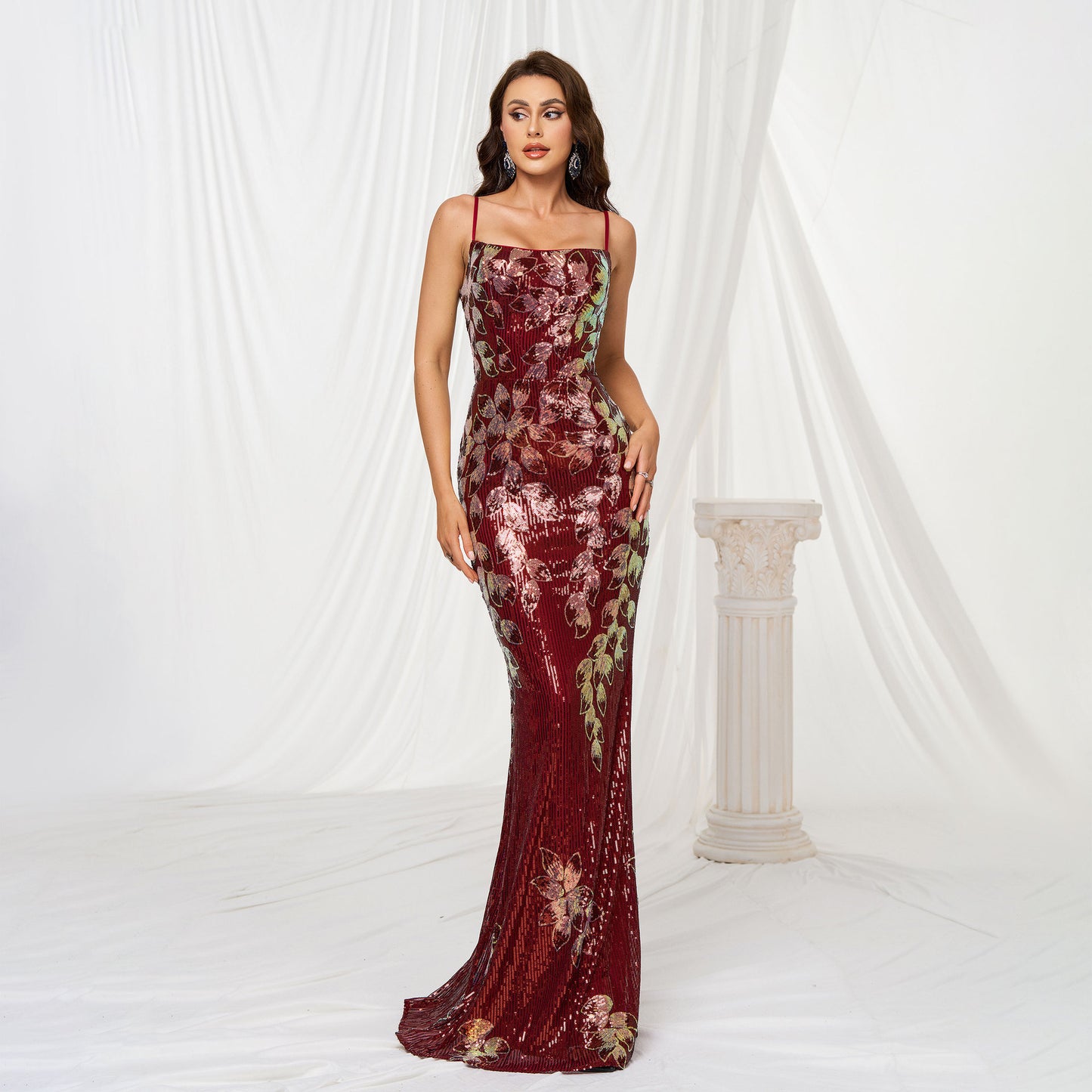 Elegant Red Sequin Dress – S–XL – Polyester