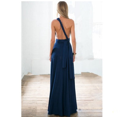 Women's Multi-Way Convertible Halter Maxi Dress – Backless Lace-Up Gown with Long Straps
