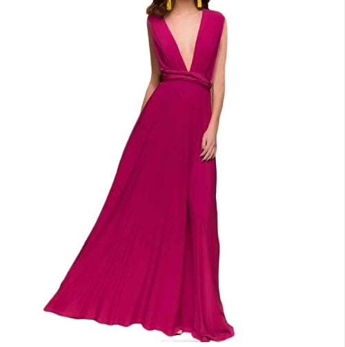 Women's Multi-Way Convertible Halter Maxi Dress – Backless Lace-Up Gown with Long Straps