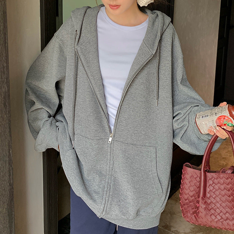 Loose Japanese & Korean Casual Cardigan Zipper Raglan Sleeve, Medium Thickness