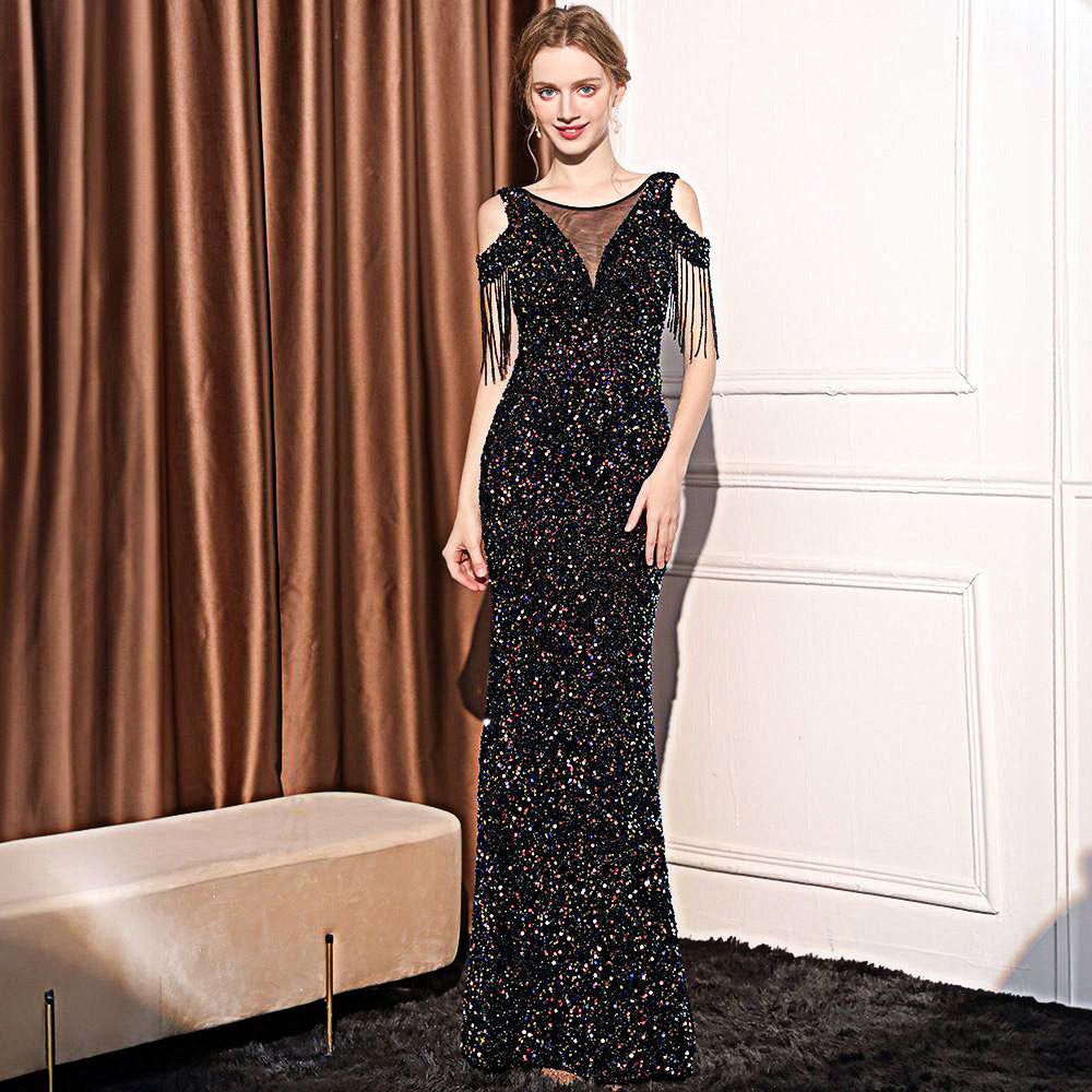 Sleeveless Polyester Rhinestone Dress with Zipper
