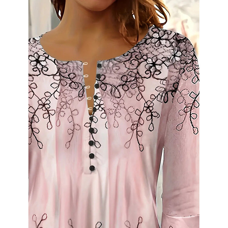 Women's V-Neck 3/4 Sleeve Button Front Tunic Blouse Dressy Casual Tee Top