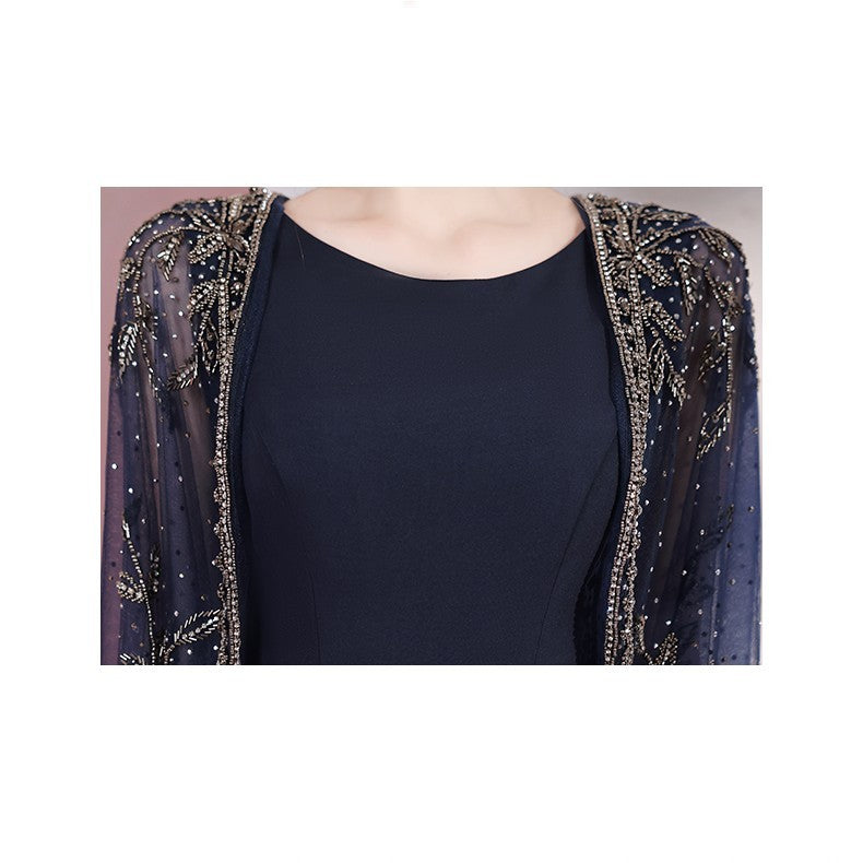 Korean Style Polyester Dress – Navy Cyan
