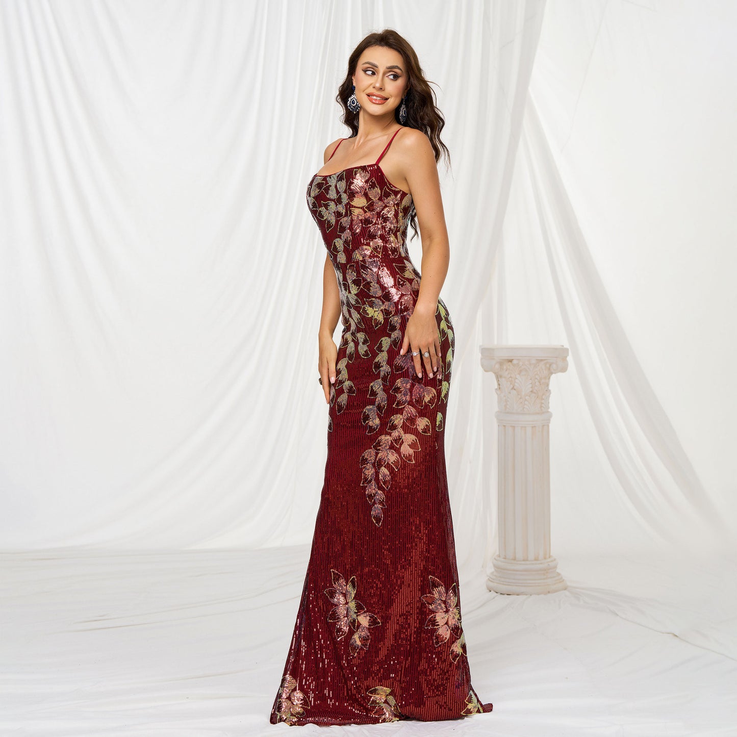 Elegant Red Sequin Dress – S–XL – Polyester