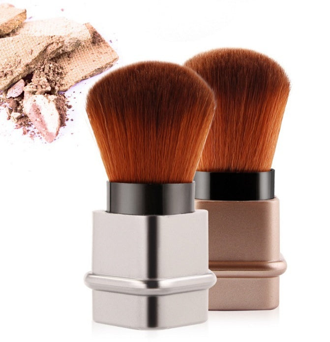 Portable Makeup Brush – Man-Made Fiber Bristles, Square Gold & Silver