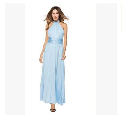 Women's Multi-Way Convertible Halter Maxi Dress – Backless Lace-Up Gown with Long Straps
