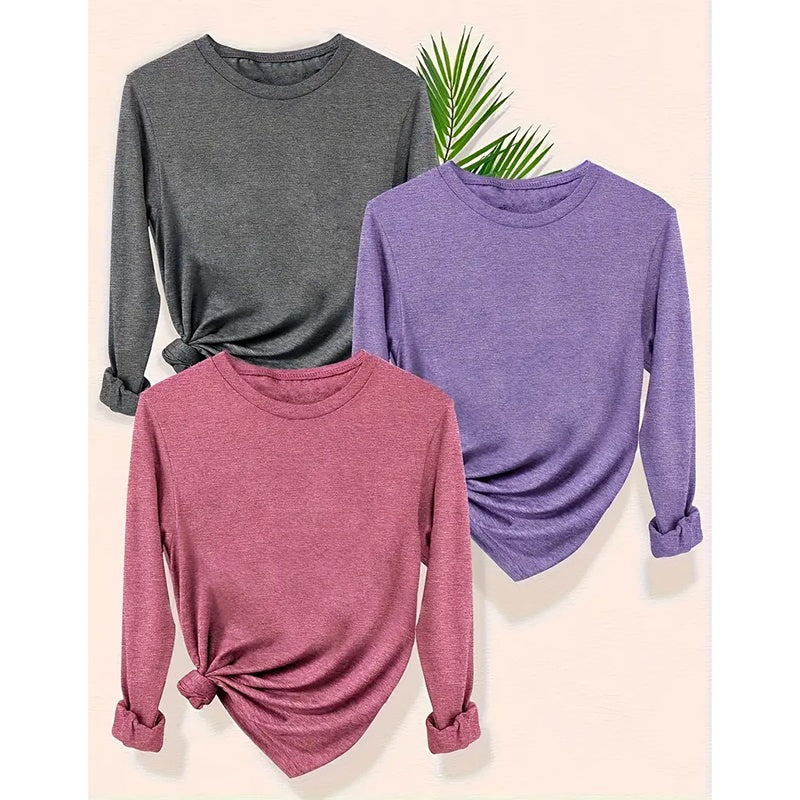 Pack Women’s Plus Size Long Sleeve Crew Neck Tees – Loose Fit Basic Tops