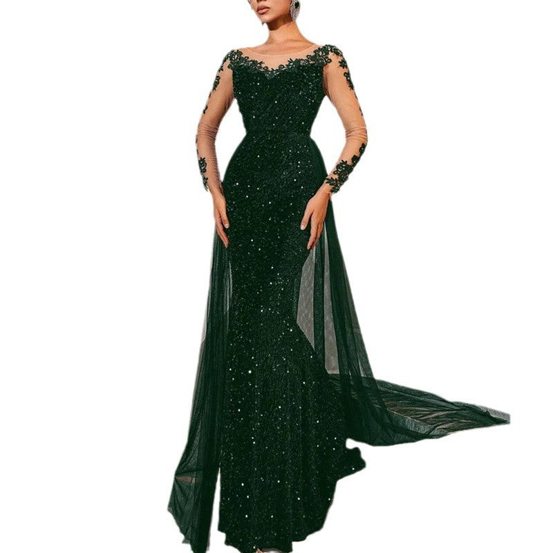 Elegant Long Sleeve Mid-Waist Long Dress