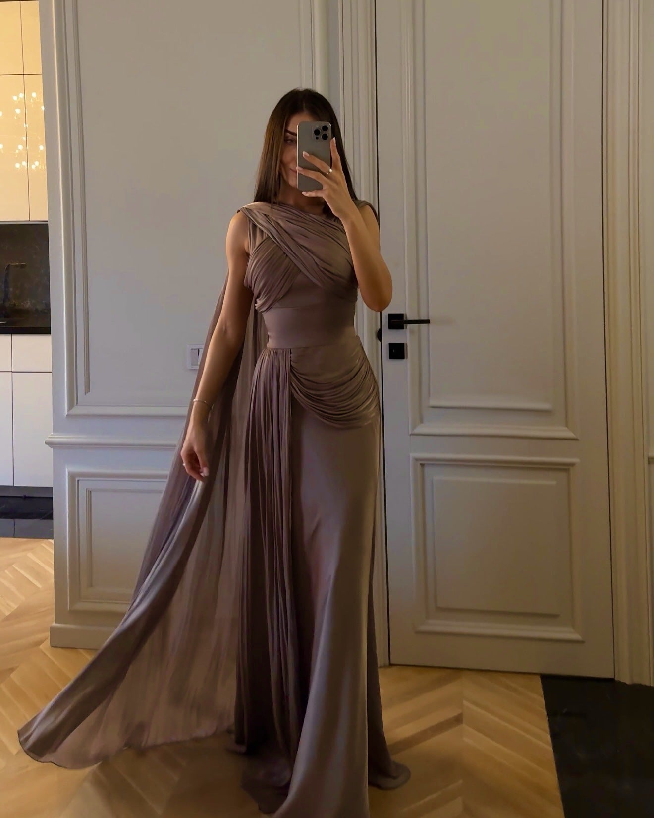 Greyish Purple Sleeveless Long Dress with Ribbon – Mid Waist, S to XXL