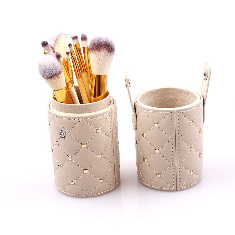 12-Pack Makeup Brush Storage Buckets – Wooden Handle & Two-Color Fiber Hair