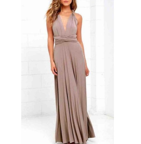 Women's Multi-Way Convertible Halter Maxi Dress – Backless Lace-Up Gown with Long Straps