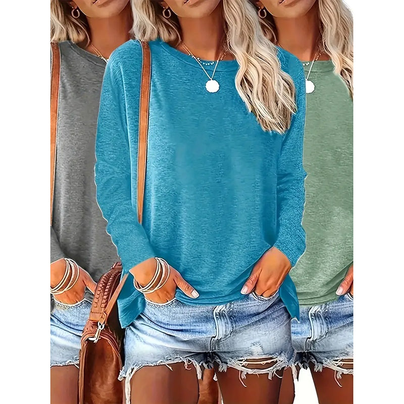 Pack Women’s Plus Size Long Sleeve Crew Neck Tees – Loose Fit Basic Tops