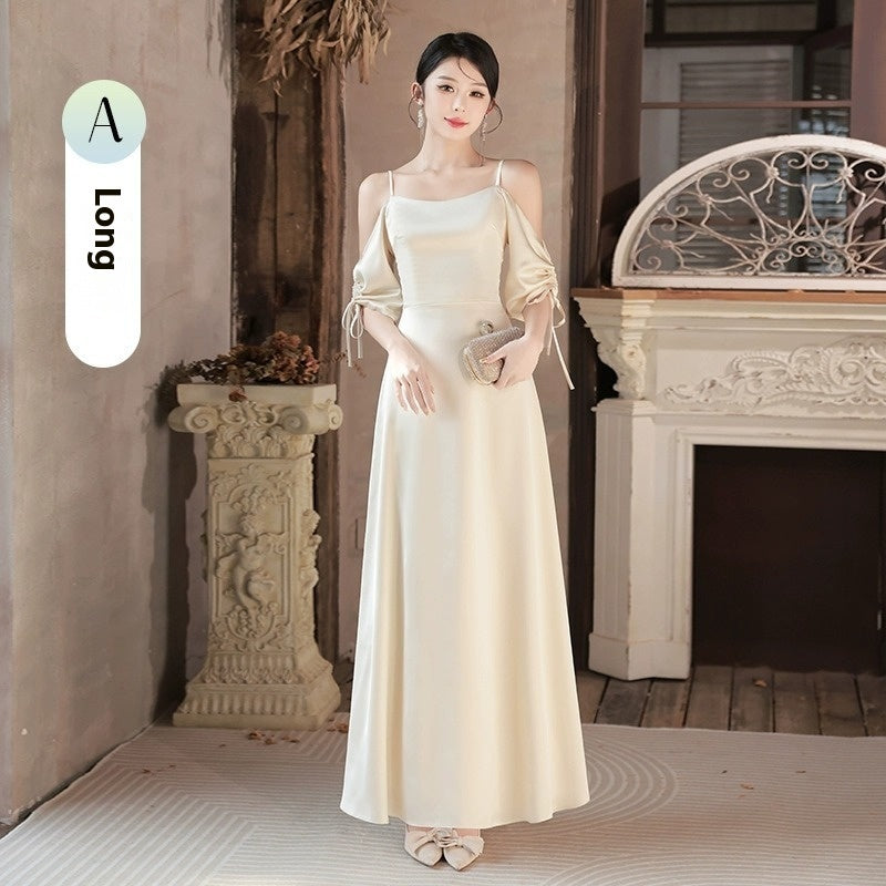 Champagne Mid-Waist Long Dress – Multiple Styles