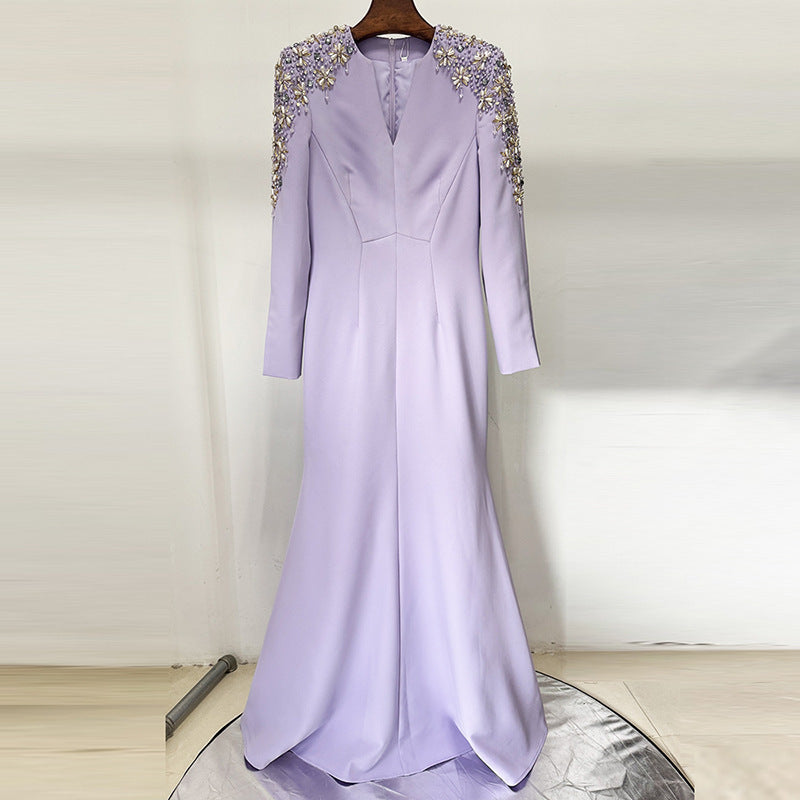 Women’s Long Cotton Dress – Purple or Black – S–3XL – Mid Waist, Long Sleeve