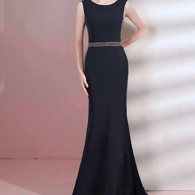 Korean Style Polyester Dress – Navy Cyan