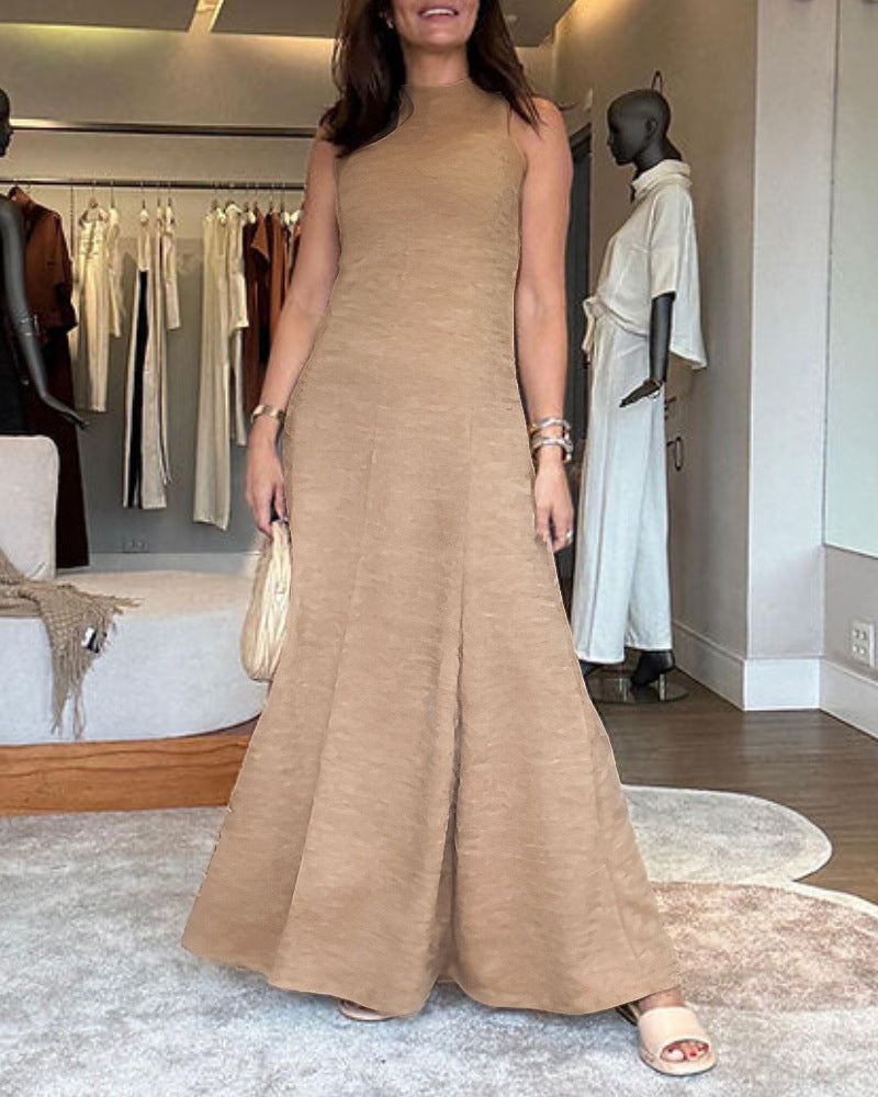 Sleeveless Casual Dress – Korean & Japanese Style in Gray and Khaki