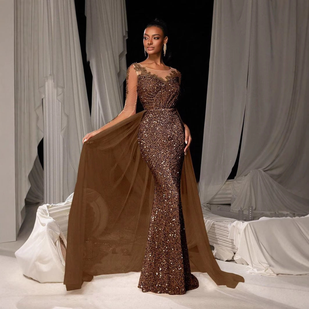 Elegant Long Sleeve Mid-Waist Long Dress
