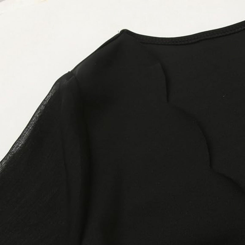 Black Sequin Stitching Pullover Dress – Street Style High Waist Mid-Length Dress