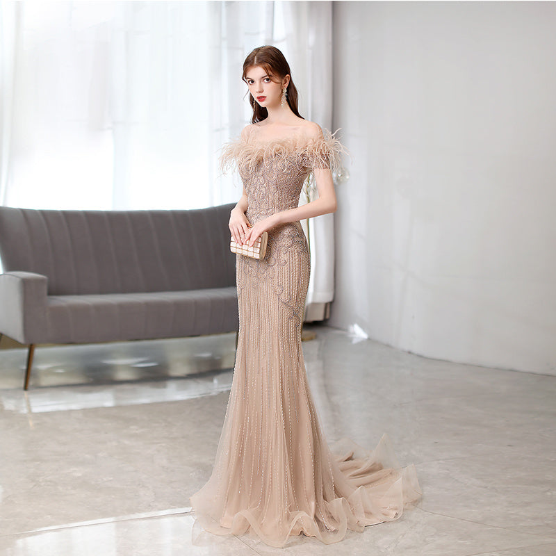 Lotus Root Pink Princess Long Dress – Solid Color, Zipper Closure, Elegant Long Skirt