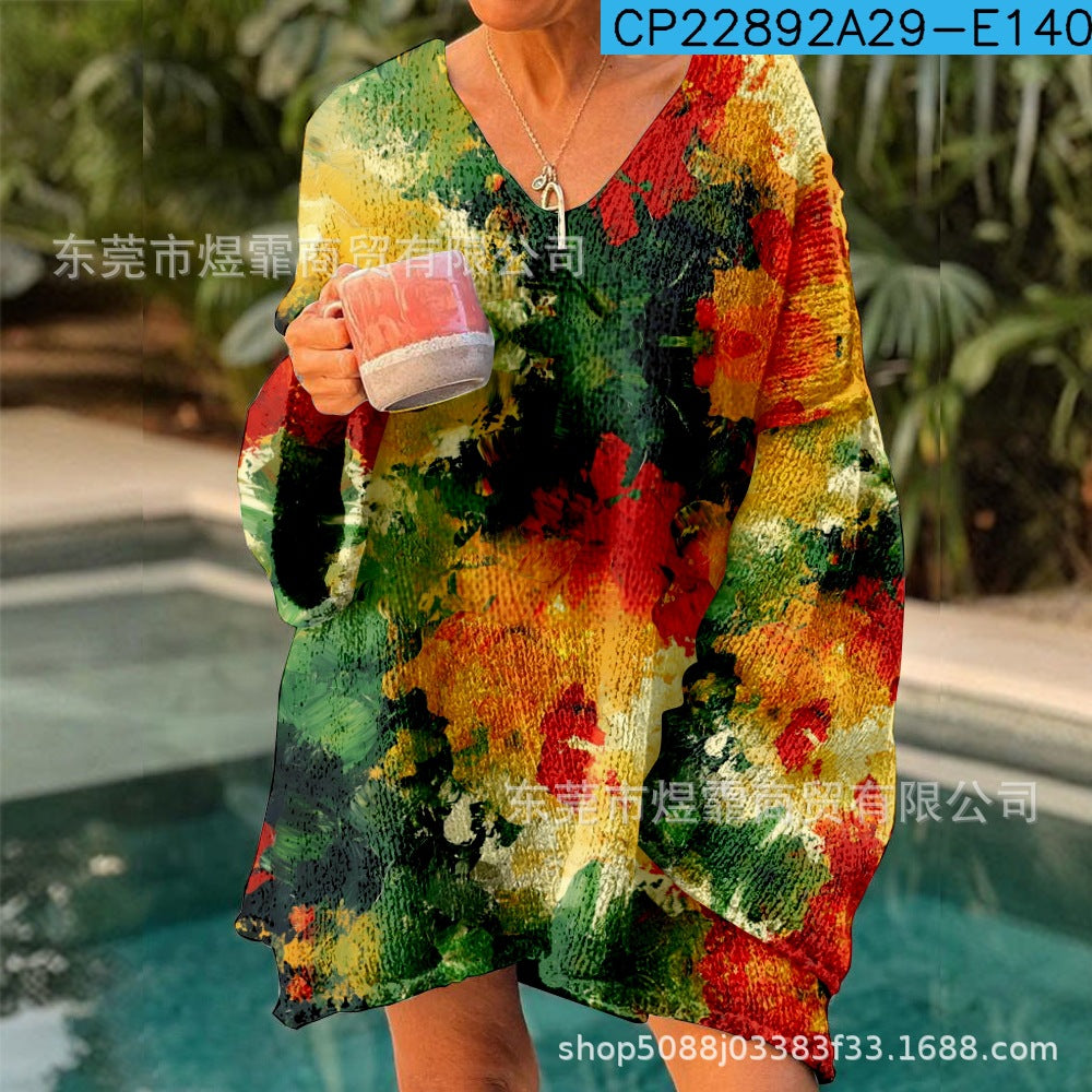 Women’s 3D Art Retro Pullover Sweater Hollow Striped Knit, Loose Fit