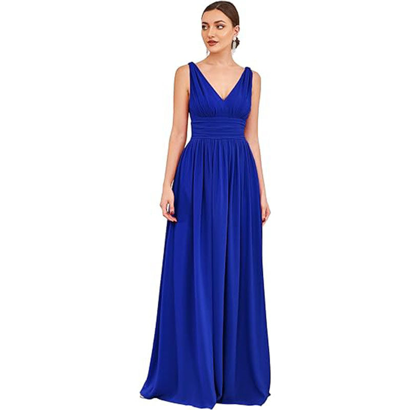 Sleeveless Mid-Waist Long Wedding Dress with Embroidery