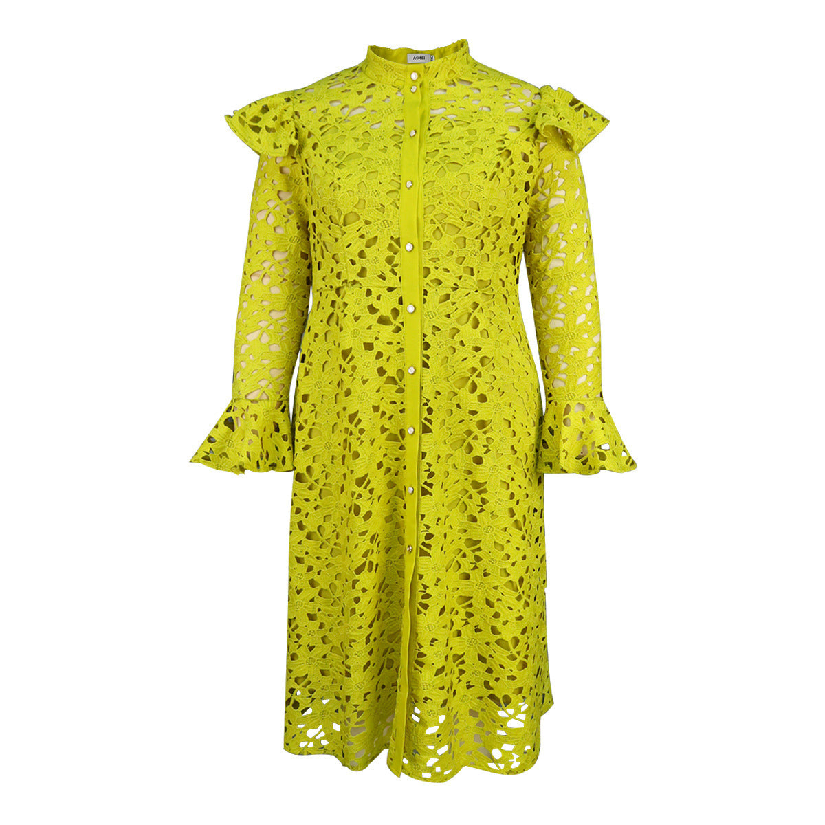 Elegant A-Line Mid-Length Dress with Bell Sleeves