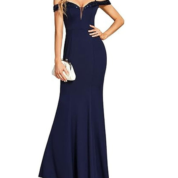 Elegant Short Sleeve Wedding Dress – Wine Red, Black & Navy Blue – US2–US26W