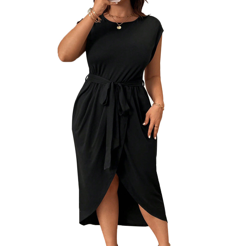 Black Bodycon Dress – High Waist Solid Color Polyester Dress