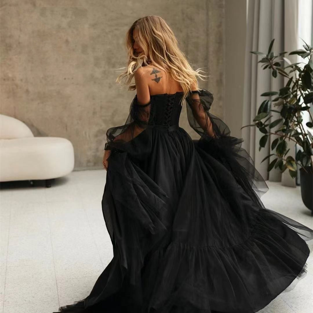 Black Long Sleeve Long Dress – Polyester – Sizes 2–26W